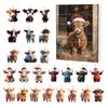 Weihnachts-Adventskalender 24 Tage Highland Cow Ornamente 2D Acryl Niedliches Tier Weihnachtsbaumschmuck Weihnachts-Countdown Geschenke