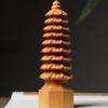Wooden Figurines Tower Statue Wooden Tower Sculpture Home Living Room Decoration Ancient Architectural Style Figurine