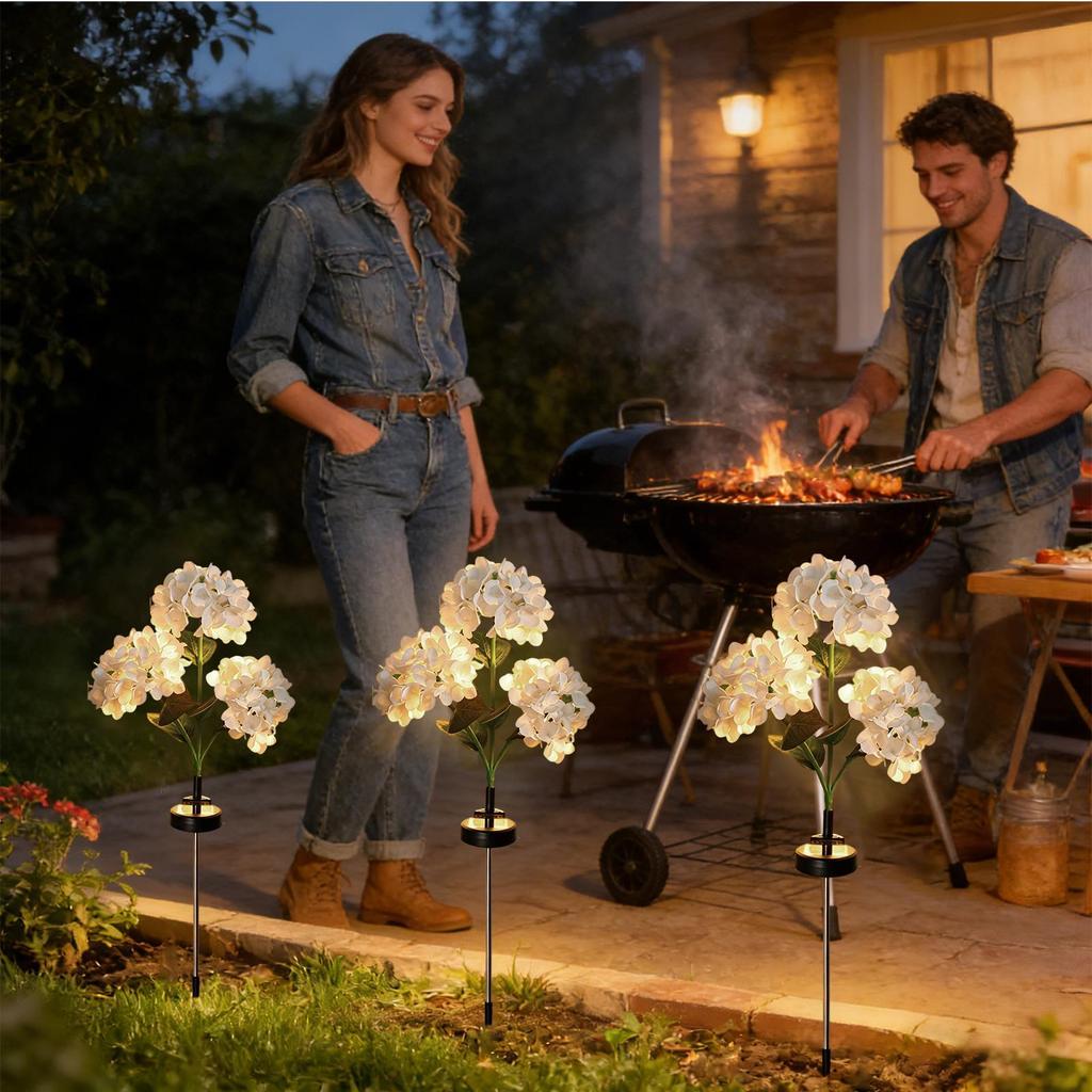 Solar Lights Outdoor Decorative Waterproof Hydrangea Walkway Lighting Solar Powered Landscaping Lights For Yard Patio Backyard