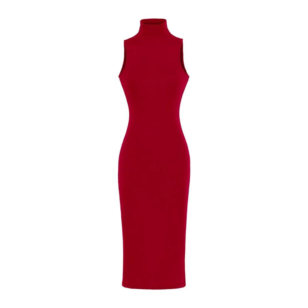 American Spicy Girl High Neck Sleeveless Bodycon Midi Dress
