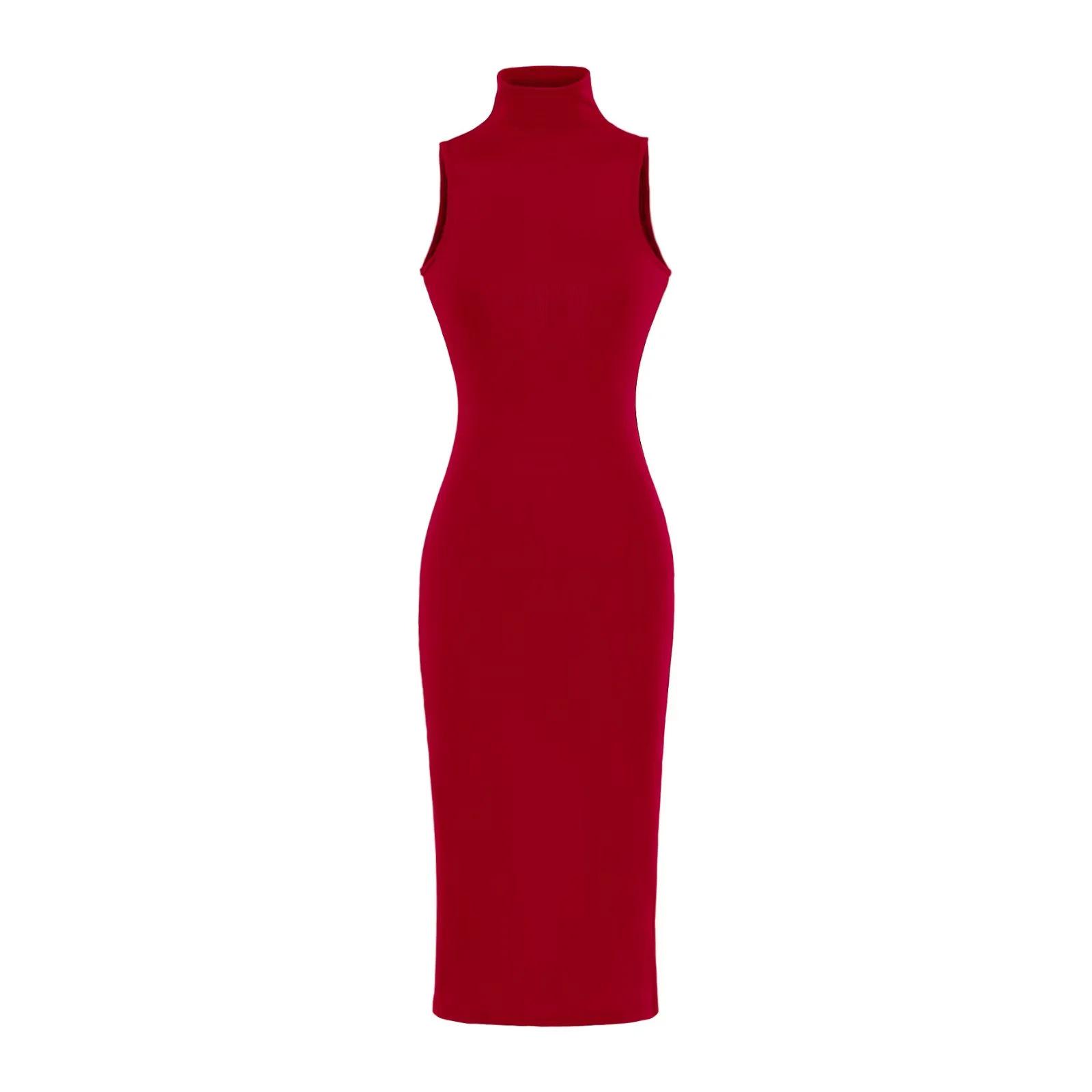 American Spicy Girl High Neck Sleeveless Bodycon Midi Dress Medium