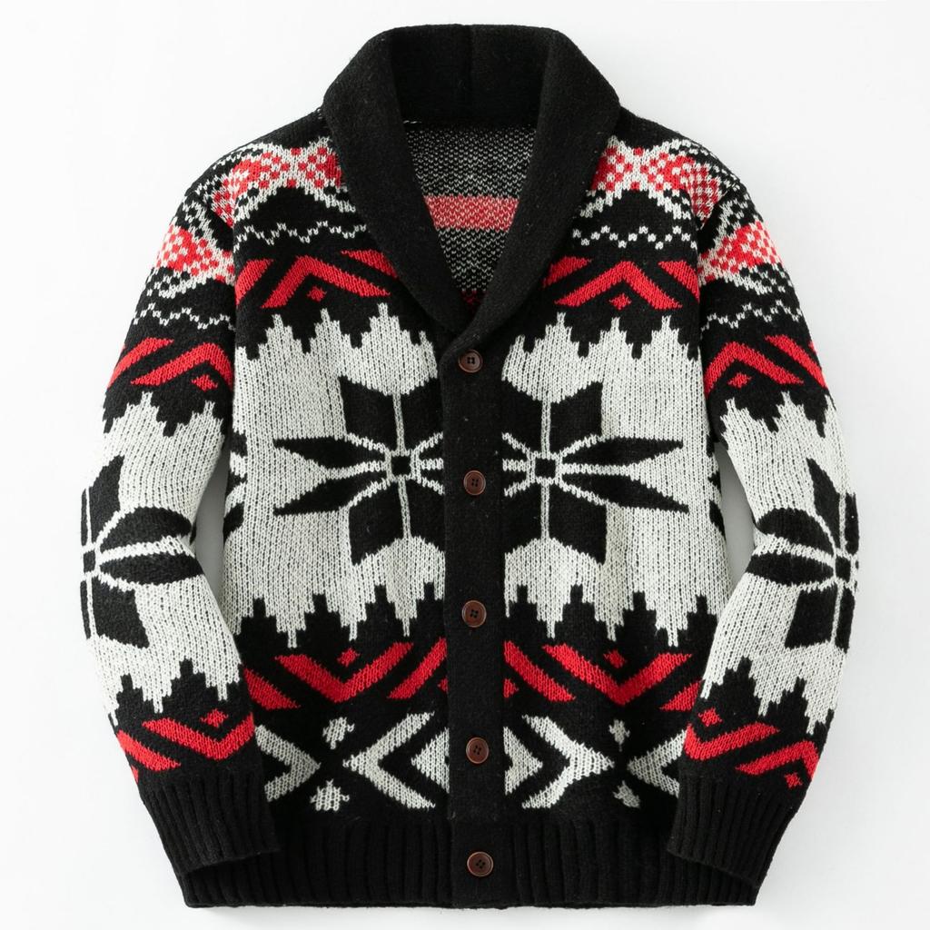 Men's Jacquard Pattern Cardigan Sweater Button Down Knitted Sweaters Fall Winter Long Sleeve Shawl Collar Sweater Cardigans for Male Knit Jackets