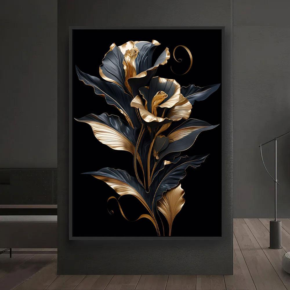 Texture Noir et Or Diverses Feuilles Impression d'Affiche Peinture sur Toile Art Mural Moderne Image HD pour Salon Décoration de Maison Cadeaux