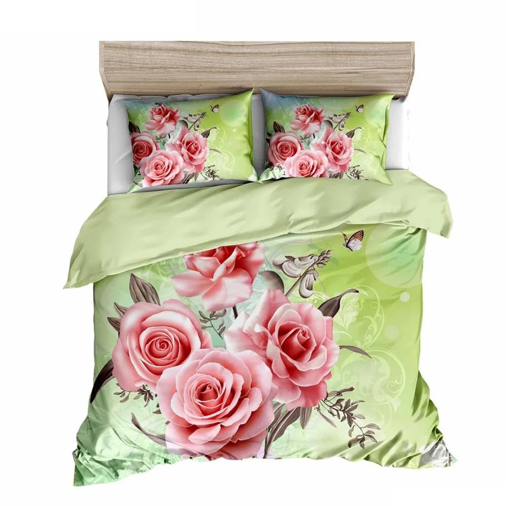 Rose Luxurious Pink Rose Pattern Bedding Set with Microfiber Material for Girls and Women