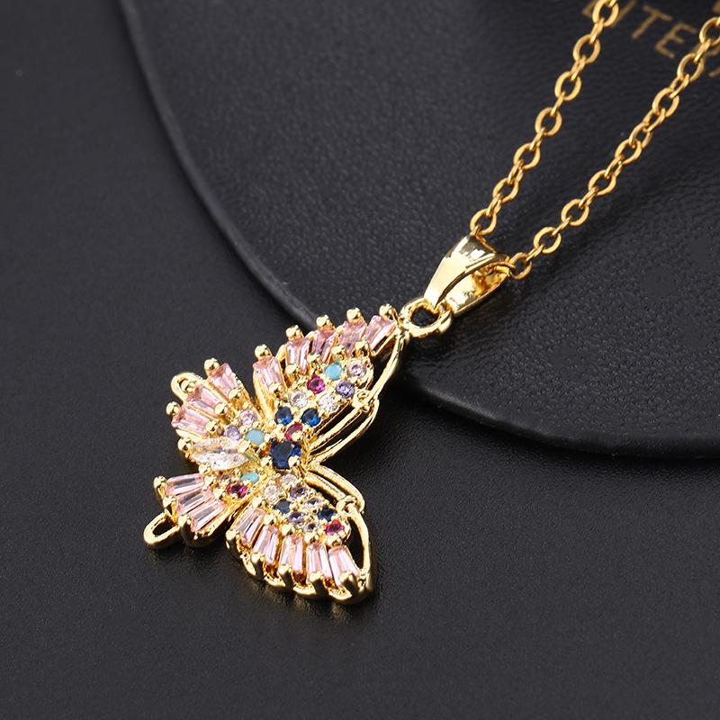 Trendy Zircon Butterfly Pendant Necklace For Women Small Collarbone Chain With Colorful Zirconia