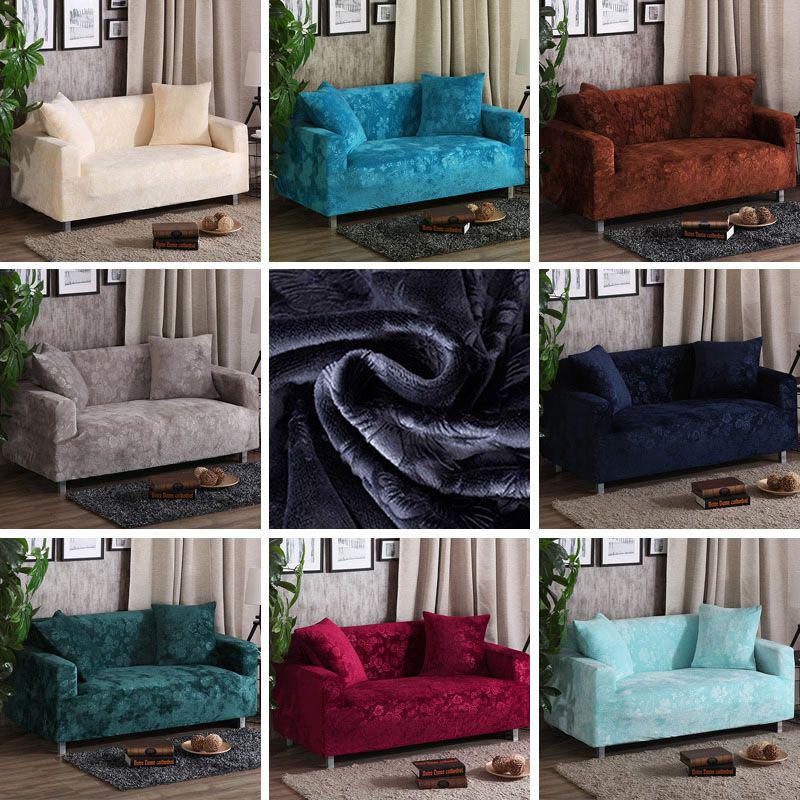 Luxurious Stretch Velvet Sofa Cover Slipcover Soft Embossing Flower Nonslip Wrinkle Resistant