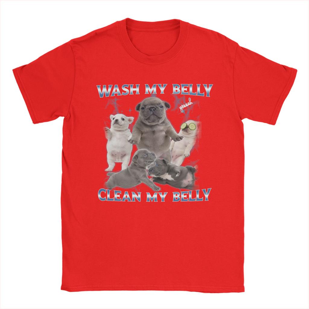 Men Women Funny Pibble Meme Wash My Belly T Shirt Pure Cotton Print Tee Shirts  Top Clothing