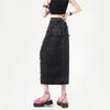 Irregular Package Hip A-line Skirt Design Sense Denim Skirt Burlap High-waisted Mid-length Open Half-body Skirt Female Fashion Denim Bustier Skirt