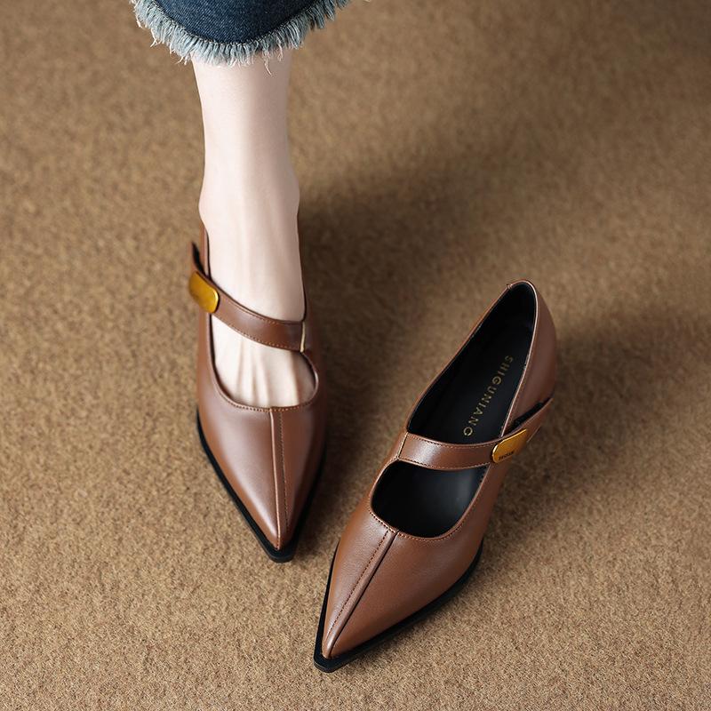 83656-3 Spring and summer popular versatile light mouth shoes retro single shoes fashion pointed temperament high heels women's shoes