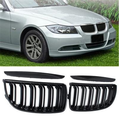 Pair Gloss Black Double Slat Sport Kidney Grille Grill For BMW E90 E91 2005-2008