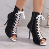 Woman Ankle Boots Spring Summer Sandals Female Party Gladiator Peep Toe High Heel Sexy Lace-up Breathable Plus Size 43