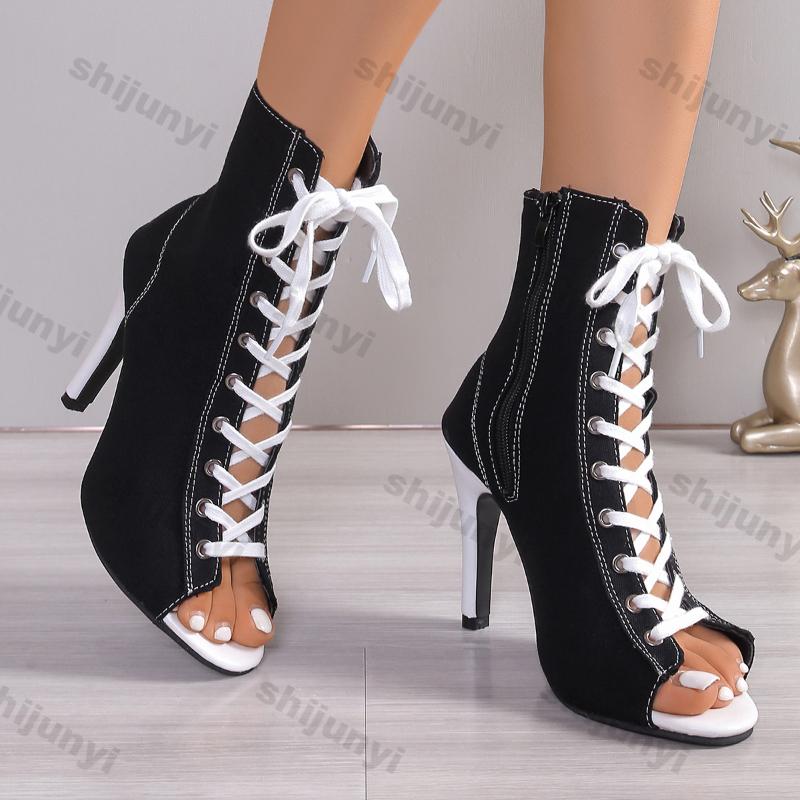 Woman Ankle Boots Spring Summer Sandals Female Party Gladiator Peep Toe High Heel Sexy Lace-up Breathable Plus Size 43