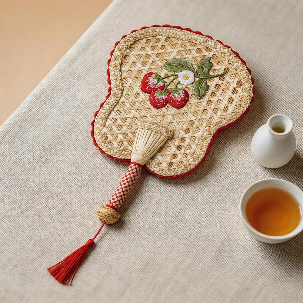 Creative Ancient-Style Hand-Cranked Fan Embroidered Traditional Handmade Fan Decorative Cattail Fan Summer