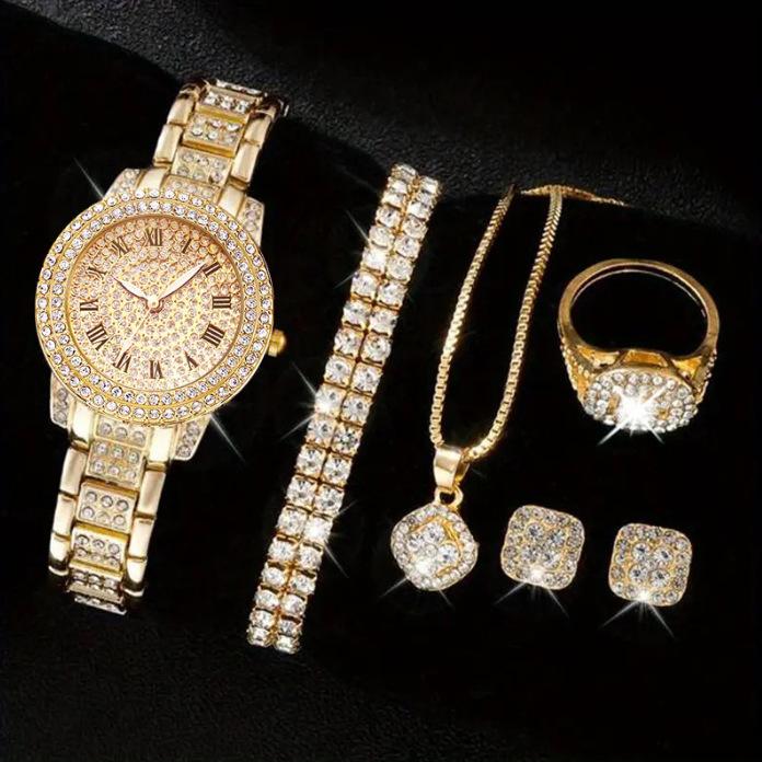 

Popular Light Luxury Diamond-Encrusted Fashion Watch Women S Quartz Watch Love 6-Piece Jewelry Combination Set large price