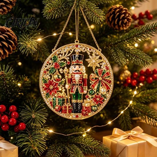 Decorative Plastic Tree Ornaments Christmas Rhinestone Painting Suncatcher Kit, Round DIY Hanging Decor Party Supplies for Home, Craft Pendant Holiday