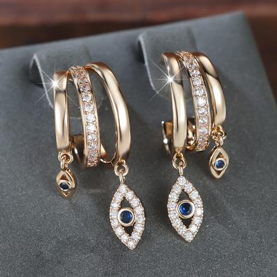 Orecchini pendenti con zirconi blu CZ scintillanti e occhio di diavolo per le donne, orecchini di lusso color oro con occhio, gioielli da festa, regalo