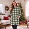 Women's Flannel Plaid Print Pullover Top with Pocket, Long Sleeve Neck