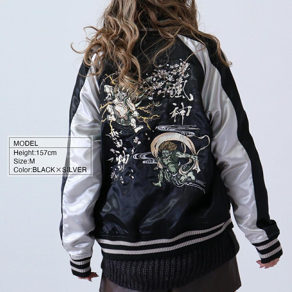 [Yoshida Yu] Sukajan Raijin Fujin Satin Casual Jacket Black M