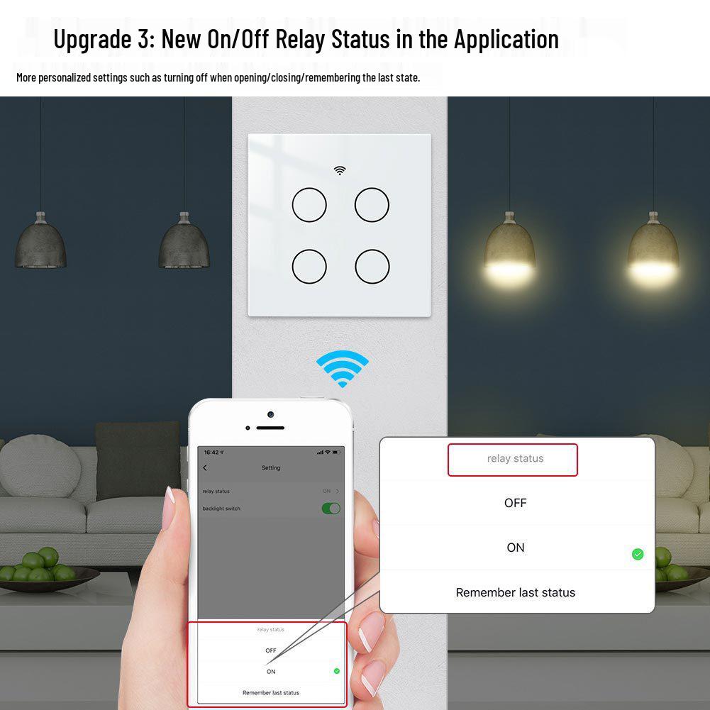 Smart Home WiFi Light Switch: 4-Gang Touch Control, App Timer, Alexa Voice Compatible
