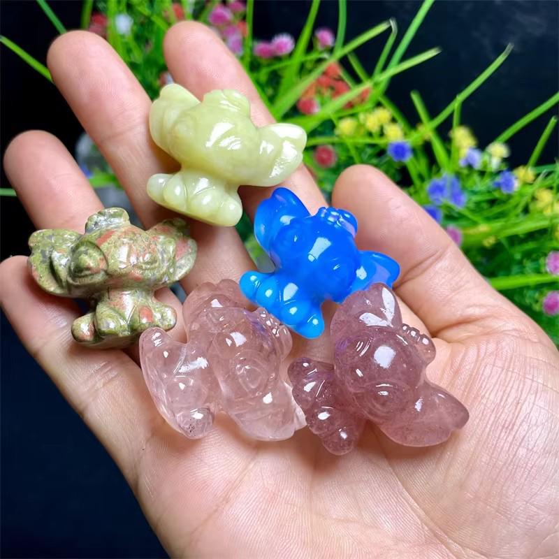3cm Mini Natural Stone Crystal Carved Cartoon Animal Decoration Gift