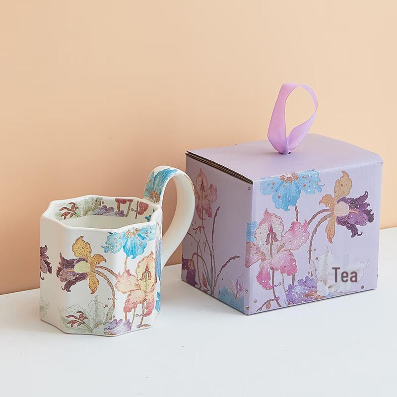 Vintage Iris Octagonal Ceramic Mug