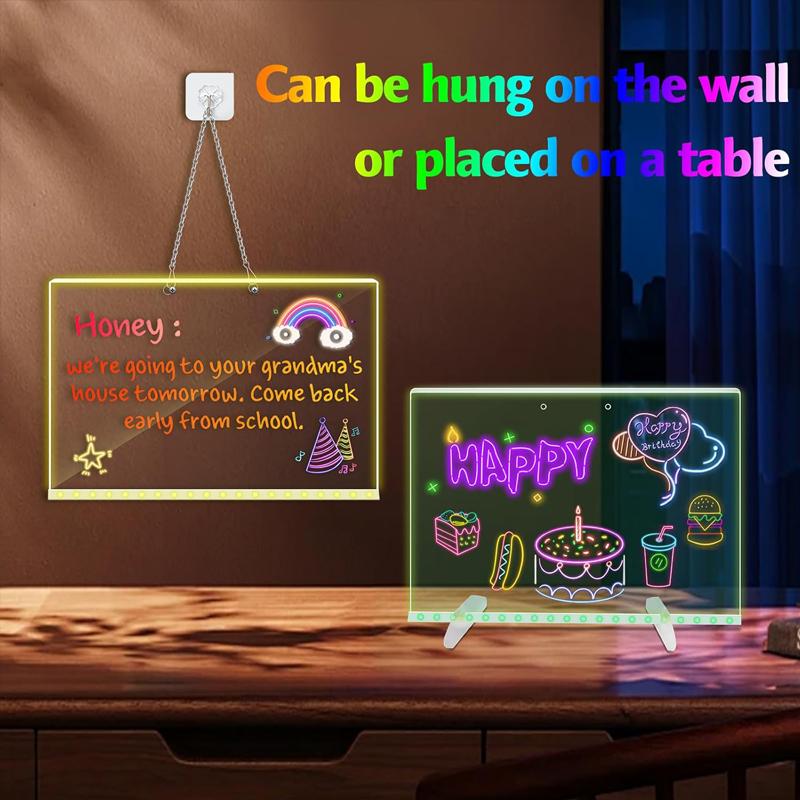 LED Note Board DIY Acrylic Night Light Board with 7 Pens Luminous Drawing Painting Board Message Board For Kids Birthday Gift