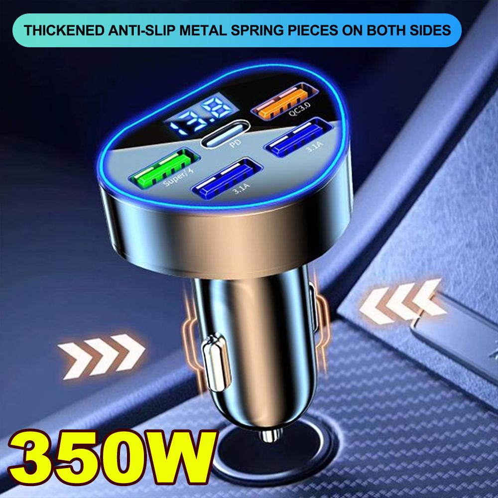 350W Car Phone Charger USB Type C Super Fast Charge in Car with LED Voltage Monitor for IPhone Samsung Huawei Oneplus Vivo Oppo