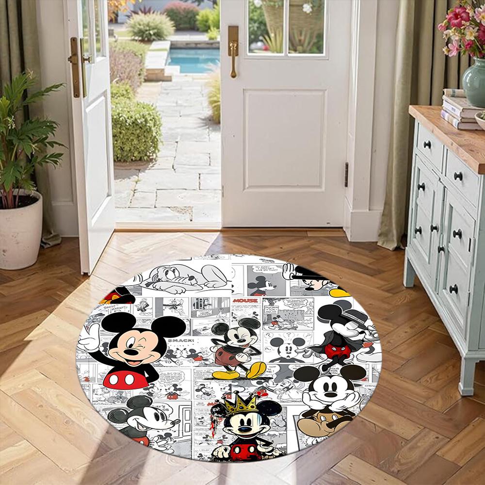 Christmas Mickey Minnie Round Floor Mat Suitable for Foyer Decorate room Hallway Balcony Antislip Round Carpet Anime Office Decor