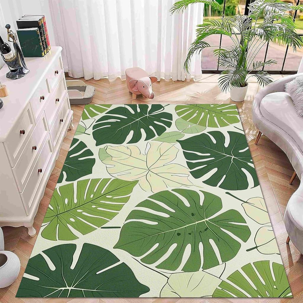 Tappeto Aree Foglia di Monstera Tropicale Tappetino da Pavimento Stampato Pianta Verde Tappeto Decorativo Stile Nordico per Soggiorno Camera da Letto Decorazioni per la Casa