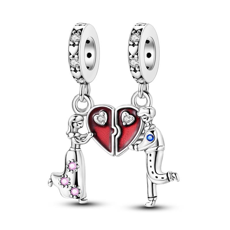 Fit Panoriginal Braceletscopper Valentine'S Day Couple Love Flower Charm Beads Diy Jewelry Souvenir Gift