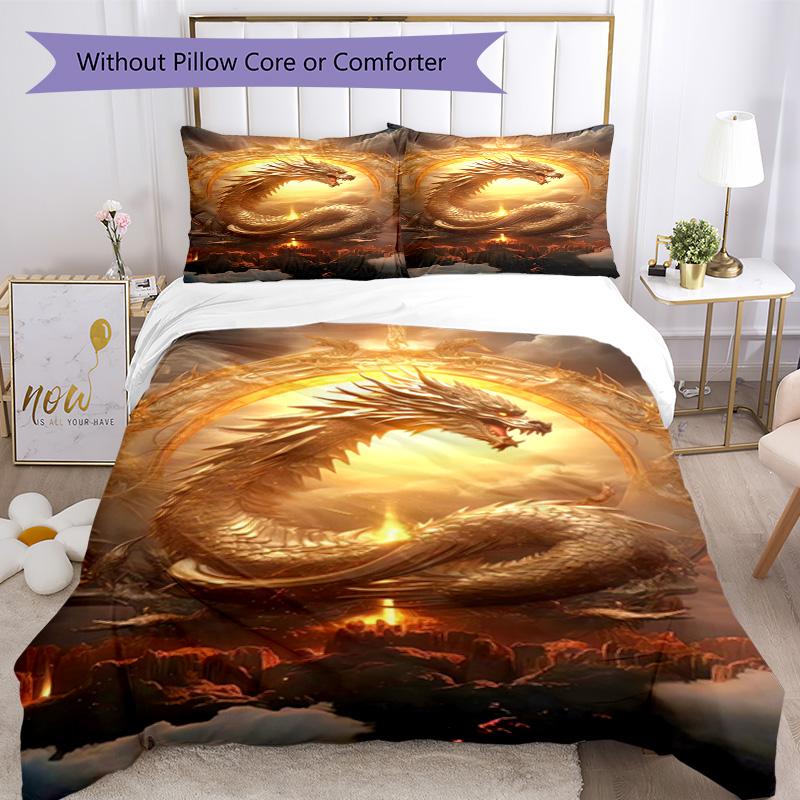 Dragon Bedding Set Breathable Duvet Cover with Pillowcases Decorative Bed Linen for Bedroom Home Decoration Birthday Gift