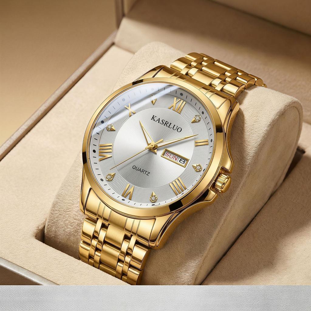 Business Trend Simple Large Dial Men'S Watch Double Calendar Luminous Waterproof Temperament Quartz Watch