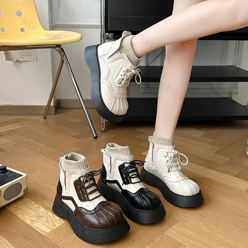 2024 New Women Winter British Style Chelsea Short Boots Ladies Designer Shell Round Toe Ankle Boots PU Leather Platform Booties