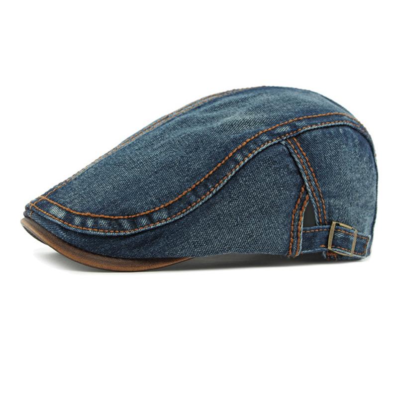 Spring Summer Denim Hat Men's Beret British Vintage Peaked Cap Women's Forward Cap