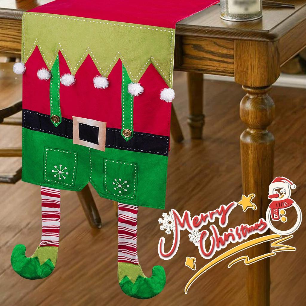 Christmas Table Runner Table Decoration, Long Legged Pompom Christmas Tablecloth Decoration