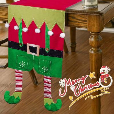 Christmas Table Runner Table Decoration, Long Legged Pompom Christmas Tablecloth Decoration