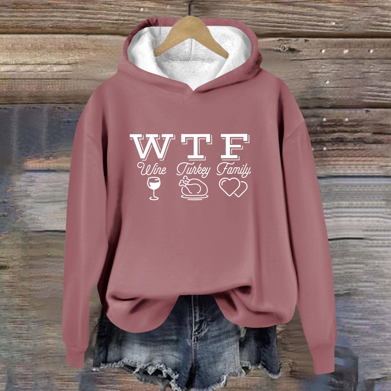 

Женская повседневная мода винная индейка семейный принт на День благодарения длинный рукав O-образный вырез пуловер толстовки L розовый