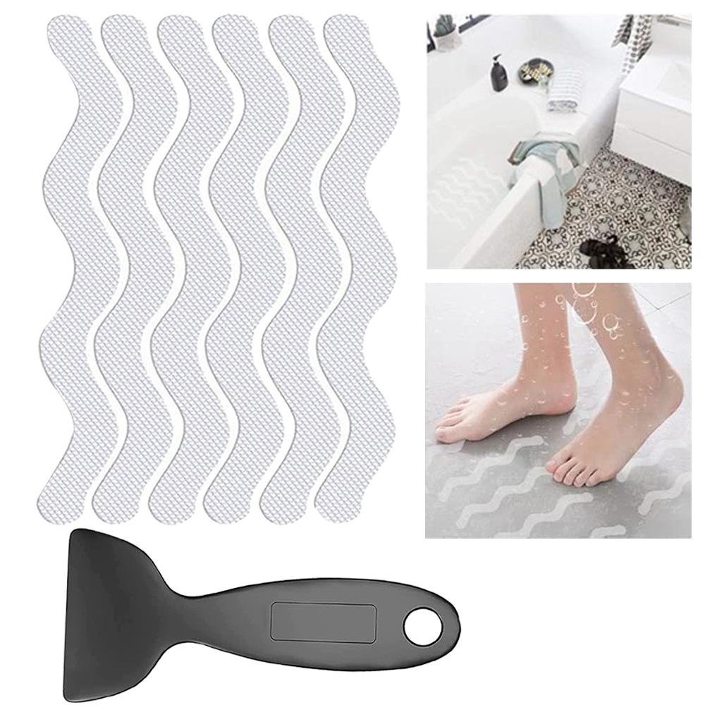24/36/48 Bathroom Anti-Slip Stickers Transparent Waterproof Safety Strip Bathtub Shower Stair Floor Long Strip Wavy Tape Sticker