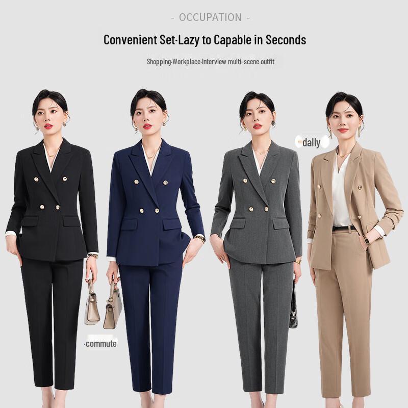 Teluoman Women's Professional Blazer & Pant Suit Set