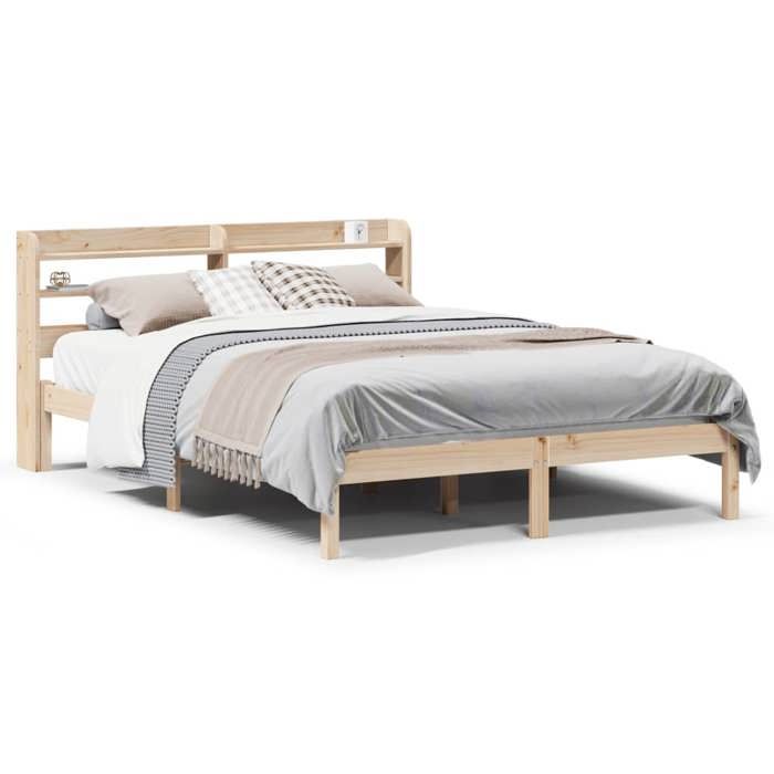 VidaXL Bed Frames with Headboard 140x190 Cm Solid Pine Wood, Bed, Bedroom Furniture, Wooden Bed, Bed 3306533