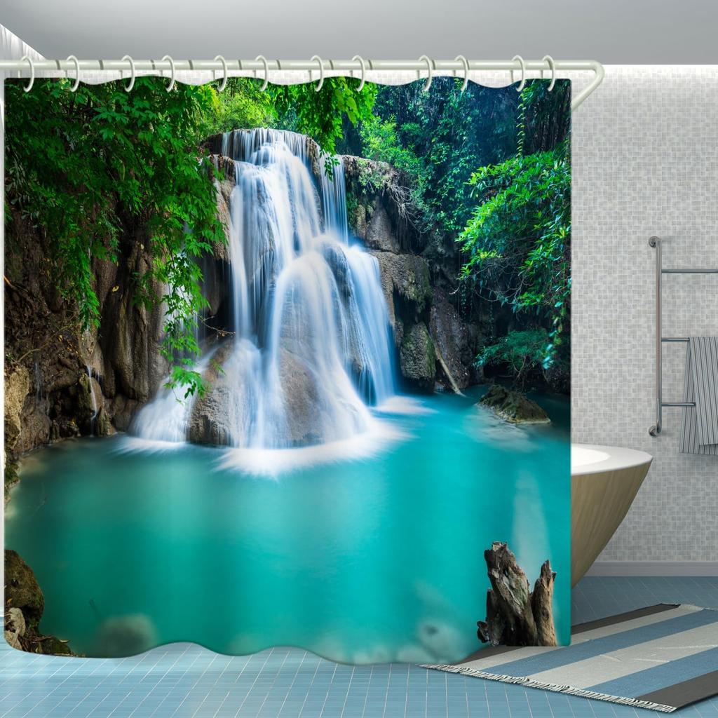 Łazienka Używa Wodospadowej Zasłony Prysznicowej 3D, Luksusowe Wodoodporne Zasłony Prysznicowe do Wanny, Jasne Materiałowe Zasłony Prysznicowe, W tym 1