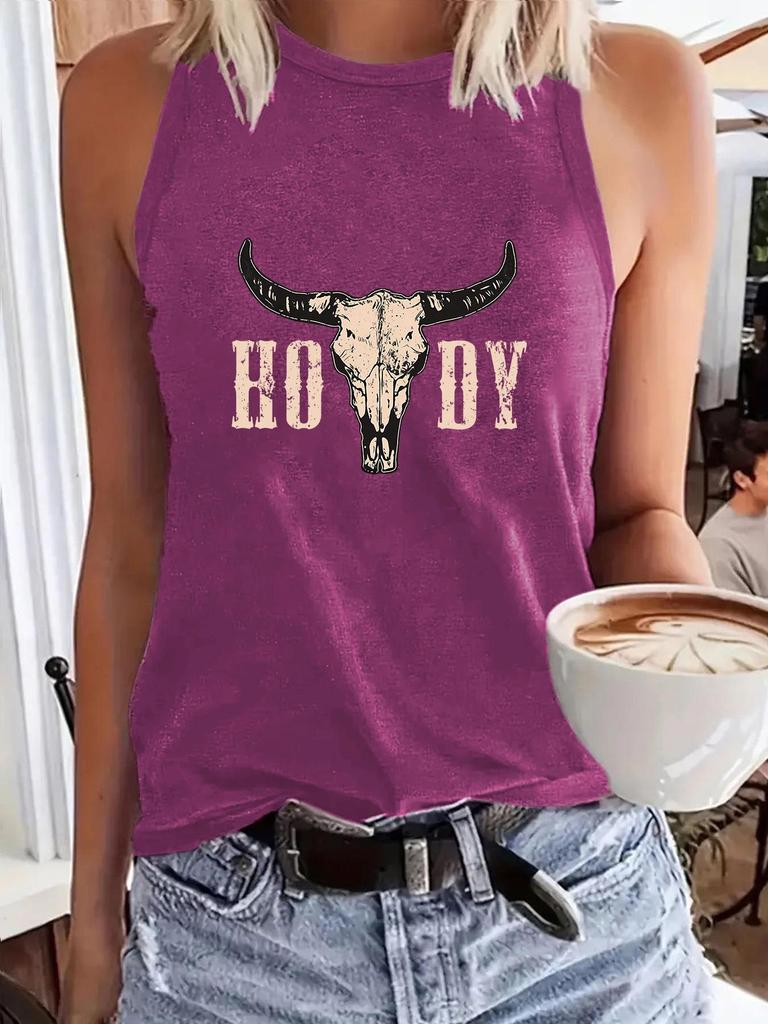 American Style Cow Pattern Women's Loose Tank Top