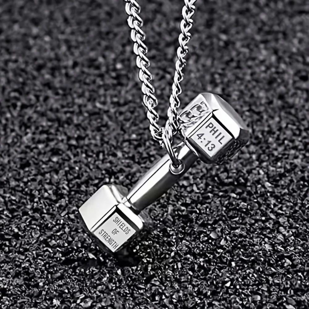 Fitness Dumbbell Pendant Necklace Men's Titanium Steel Personality Couple Simple Pendant Necklace