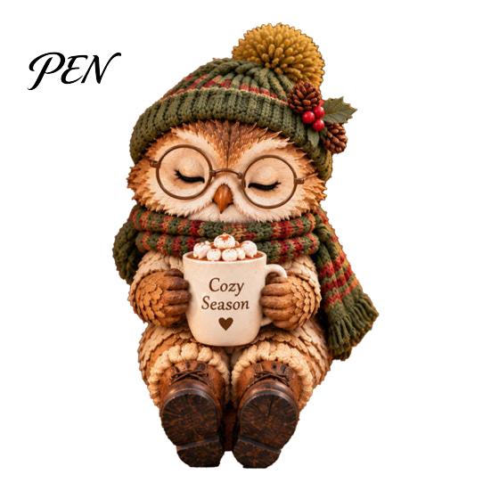 Layered Knit Texture Statues Christmas Animal Shelf Sitter Figurine, Woodland Statue with Mug, Dangling Leg Charming Seasonal Home Accessories Mantel