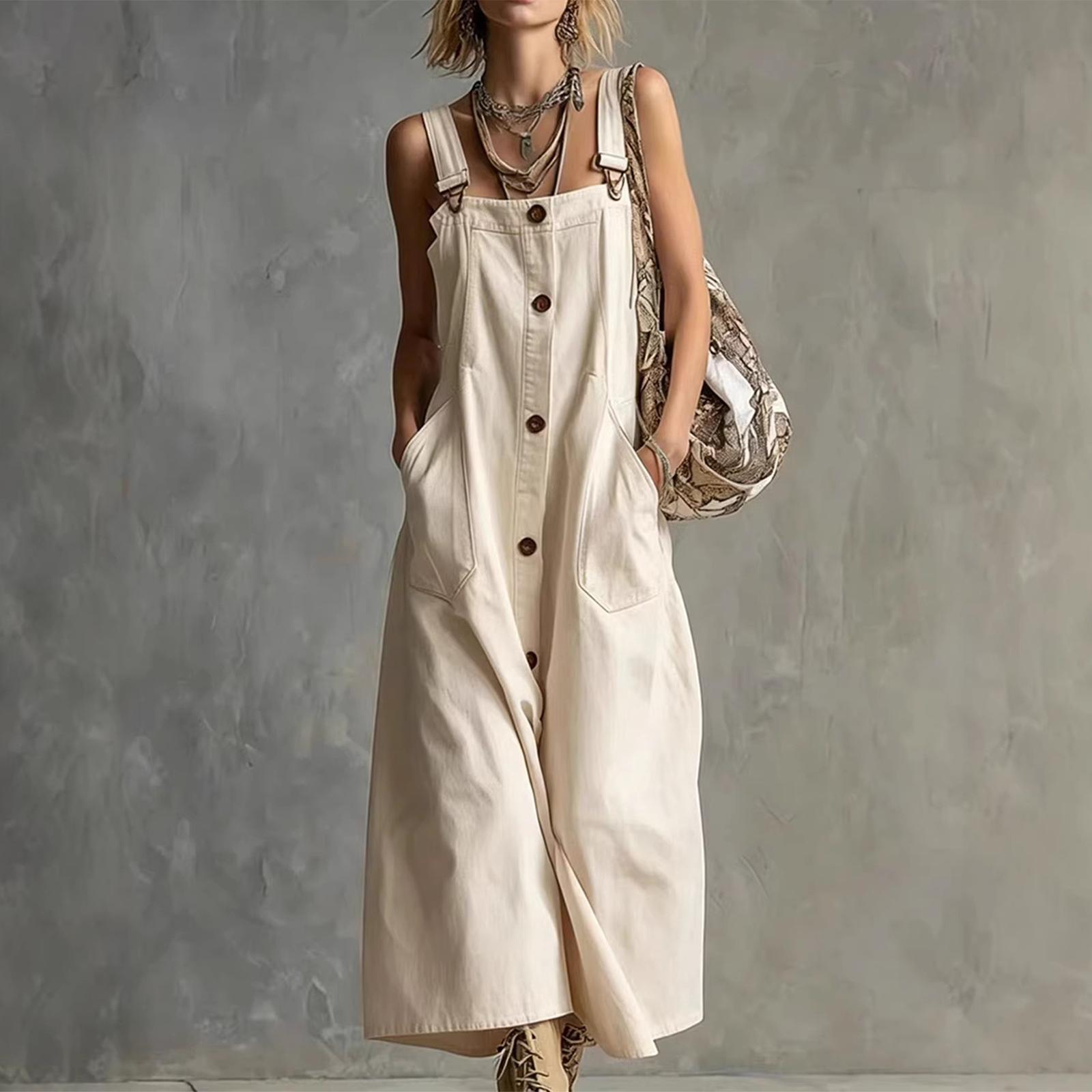 

Women s Button Pocket Strap Dress L