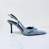 Sandales à Talons Hauts pour Femmes en Jean à Brides Fines Baotou Creux Sexy Stiletto Mode pour Fête Occasions Formelles