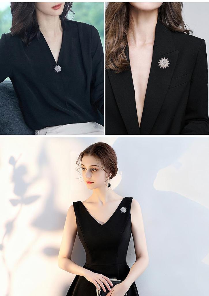 Luxurious Sunflower Brooch with Zirconia Inlay for Women - Premium Suit Lapel Pin.