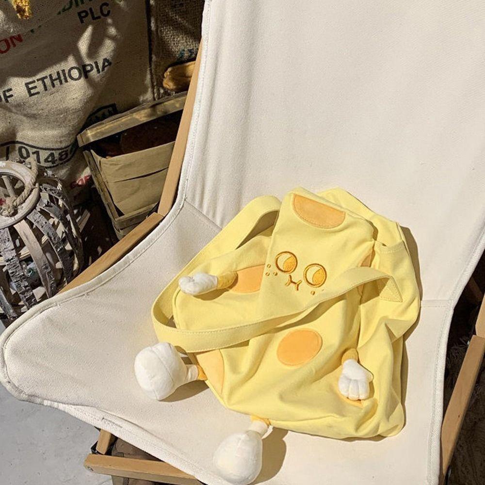 

Мультяшная милая сумочка из холста, маленькая сумка-мессенджер, простая сумка-мешок с изображением сыра для девочек, подарок