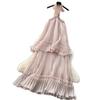 French Neck Sleeveless Backless Pleated Dress Women's Summer High Waist Cake Dress Fairy Vacation Style Long Dress