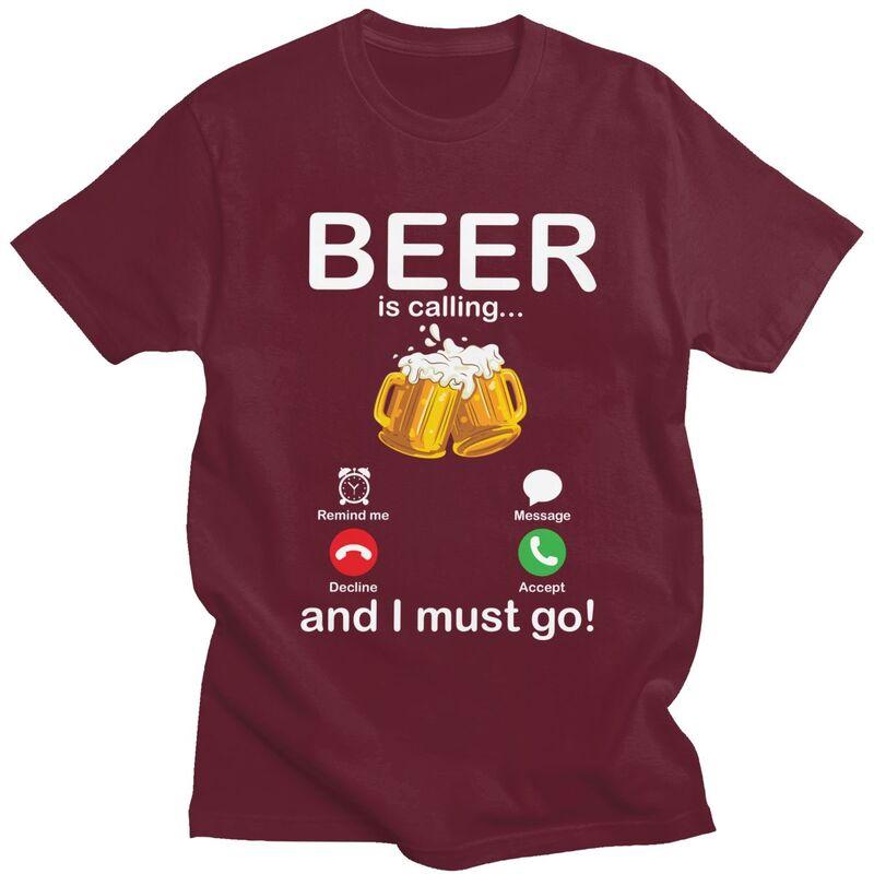 Custom Beer Is Calling And I Must Go Drinker T Shirts Men ShortSleeve Tshirt Casual Tee Pure Cotton Oversized Tshirts Gift